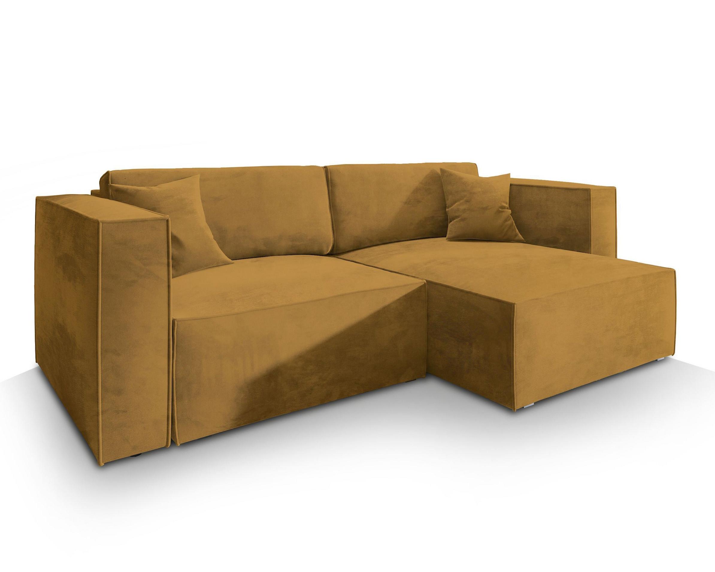 ECKSOFA NERIO M Gelb Velours-Stoff mit Schlaffunktion - Gelb/Grau, Holz/Kunststoff (245/148cm) - MASSENO