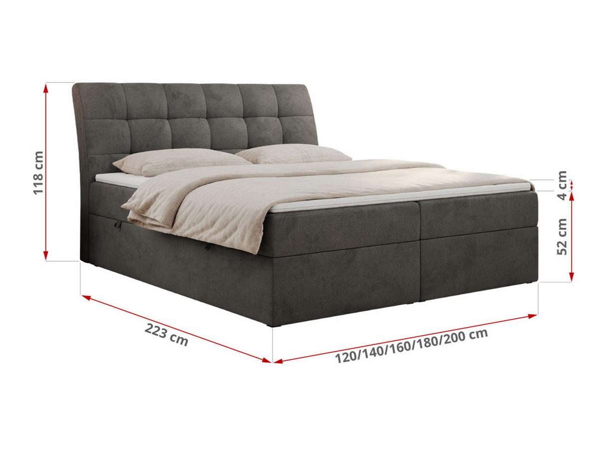 BOXBETT DIEGOS 180/200 Dunkelgrau Velvet - H4 - Dunkelgrau, Holz/Textil (180/200cm) - MKS