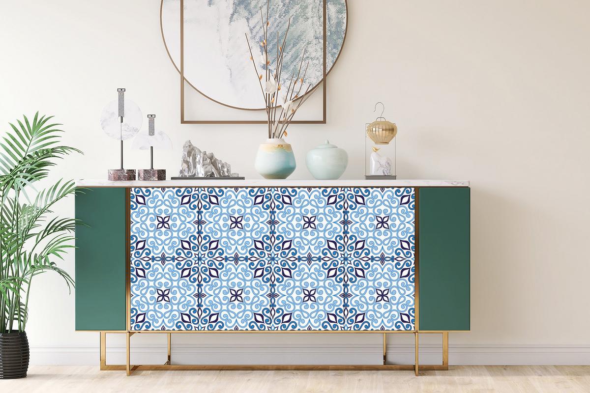 MÖBELAUFKLEBER 100x50 cm Arabisches Muster - Blau, Kunststoff (100/50/50cm) - TULUP