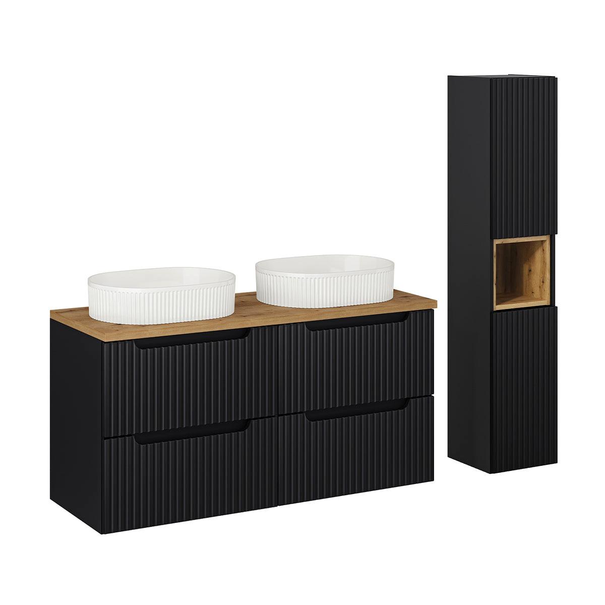 BADMÖBEL 120.4cm Riva 2er-Set Schwarz und Holz - Schwarz, Holzwerkstoff (120.4/59/40cm) - Petits-meubles