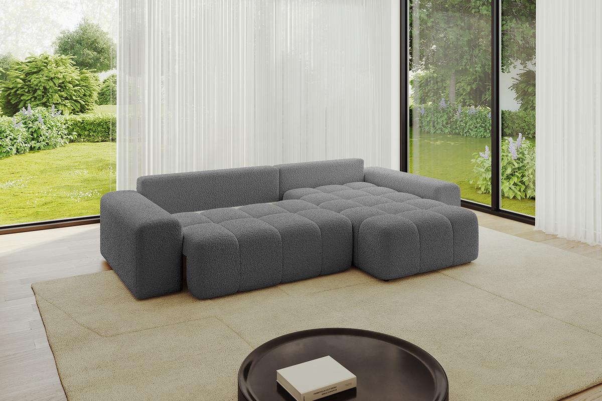 ECKSOFA Ottomane rechts ENIL-L 297x189x68 Grau Bouclé - Platinfarben, Holzwerkstoff/Kunststoff (189/297cm) - ALTDECOR