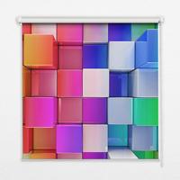 INNENROLLO - Fensterrollo - Rollo - 110x140 cm - Bunte 3D-Würfel - Blau, Kunststoff (110/140/0.5cm) - TULUP