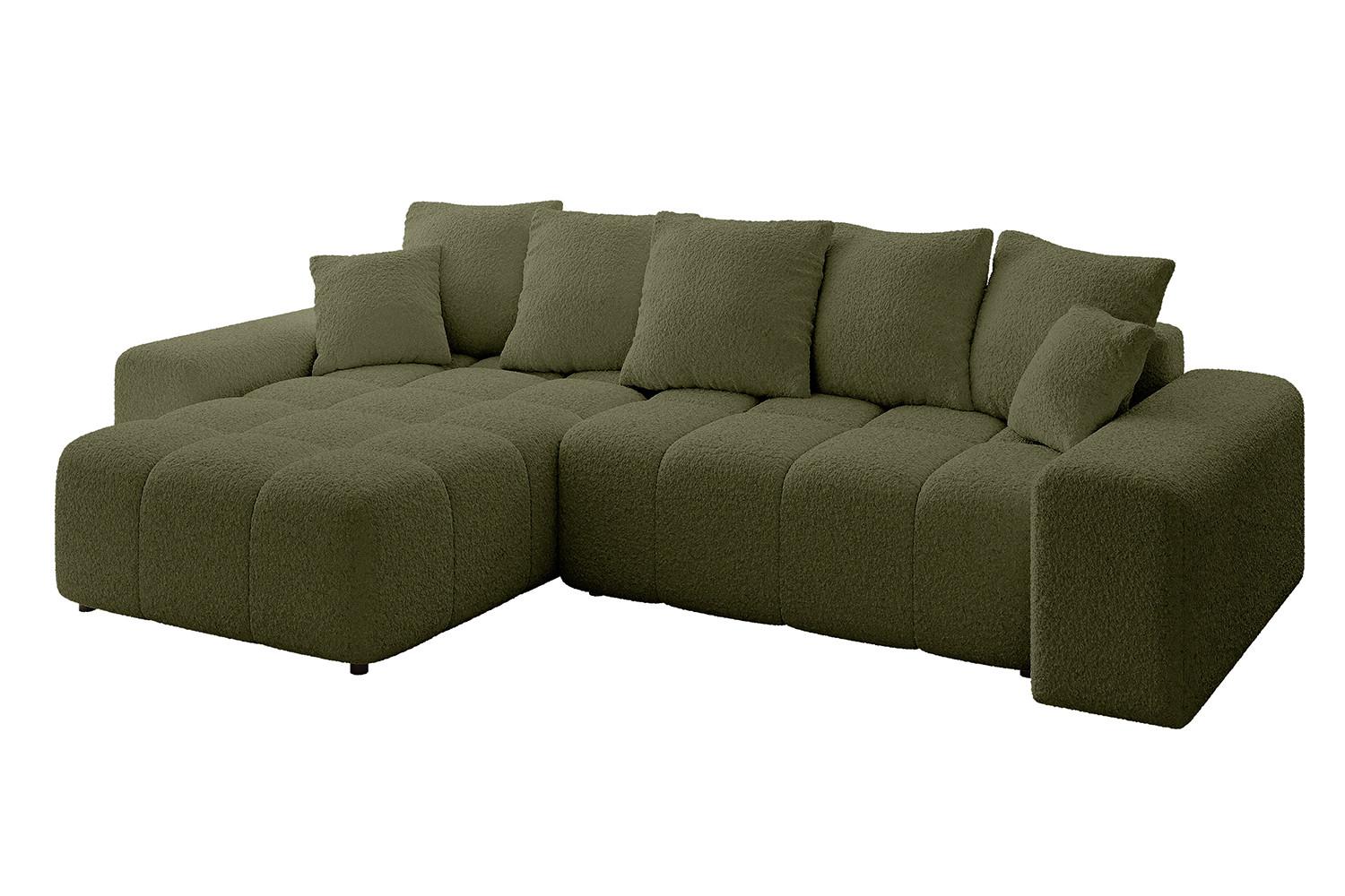 ECKSOFA Ottomane links ENIL-L 297x189x68 Grün Bouclé - Olivgrün, Holzwerkstoff/Kunststoff (297/189cm) - ALTDECOR