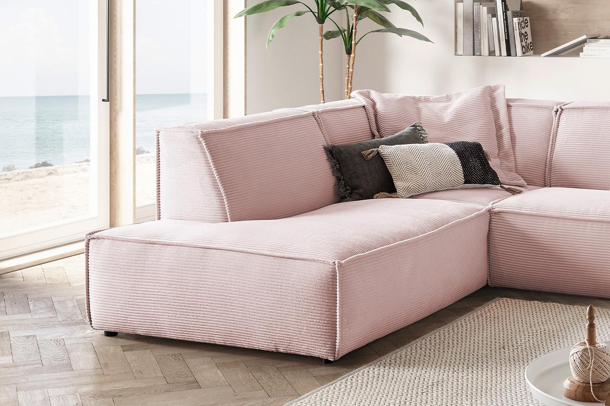 ECKSOFA SAMU Pink Cord - Schwarz/Rosa, Textil (254/224cm) - KAWOLA