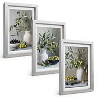 BILDER SET 3er Set - 20x30 cm Silberner Rahmen - Oliven in grauen Vasen - Silberfarben, Kunststoff (20/30cm) - TULUP