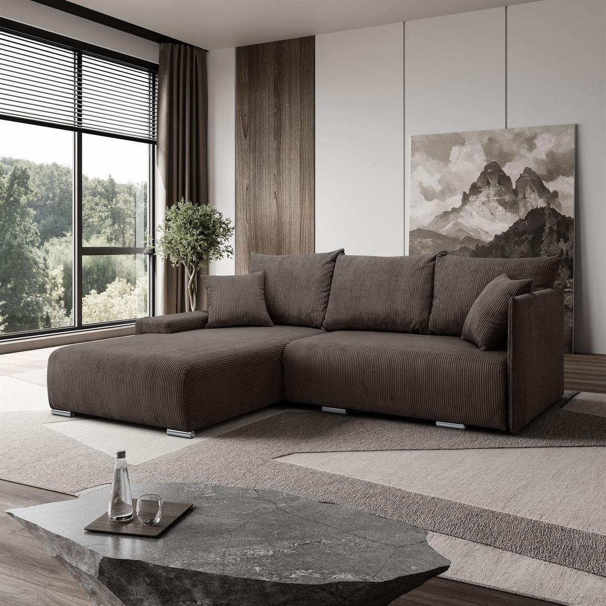 ECKSOFA LAVIO L mit Schlaffunktion und Bettzeugkasten Linke - Graubraun, Textil (246/188cm) - Lookway