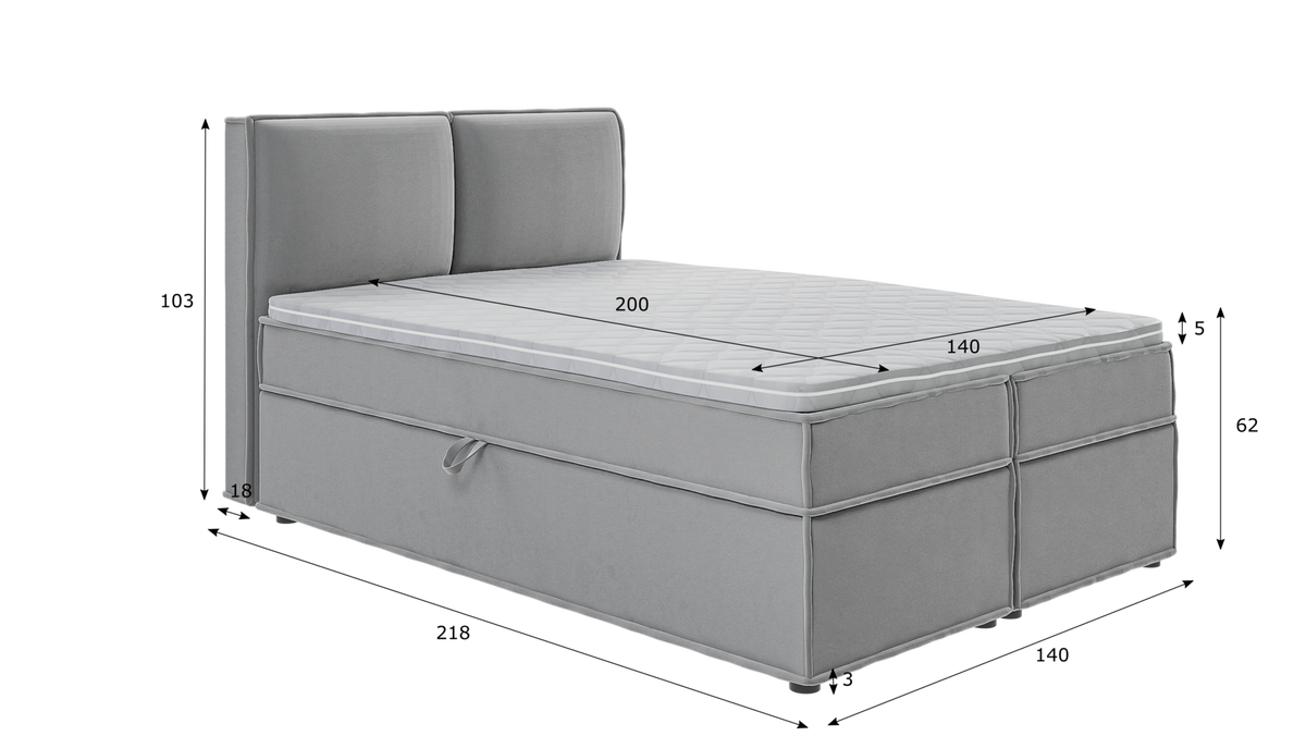BOXBETT Eclipse 140/200 cm Grau Luxusmicrofaser - Schwarz/Grau, Holz/Kunststoff (140/200cm) - S-Style Möbel