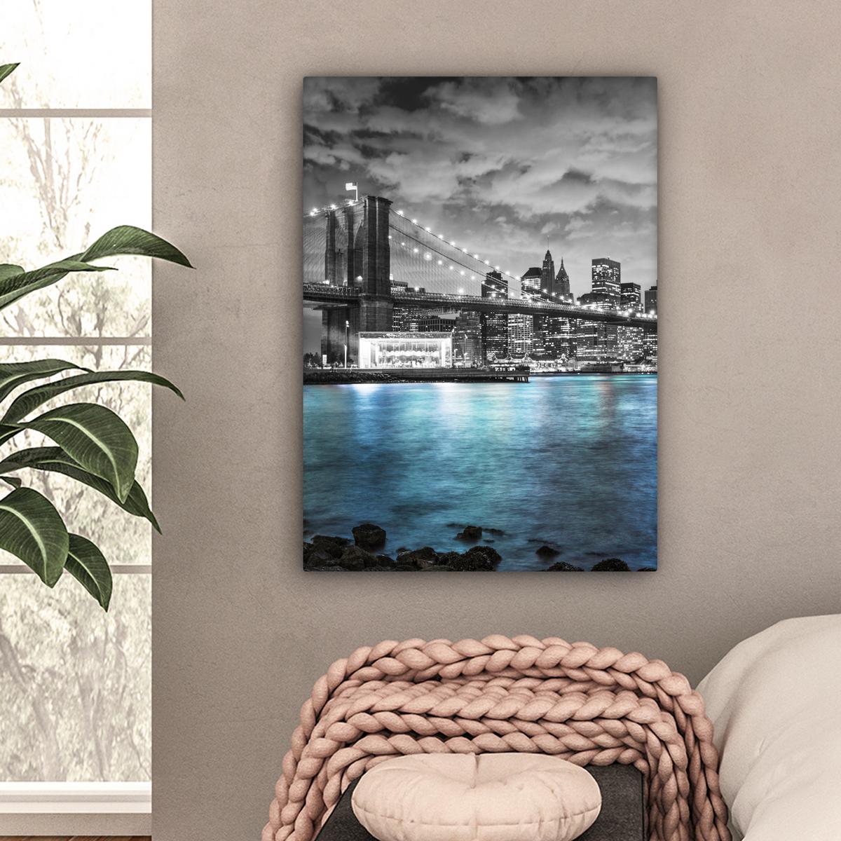 LEINWANDBILD New York - Skyline - Stadt - Blau Wandbild Wohnzimmer 60x80 cm - Blaugrau, Textil (60/80cm) - MuchoWow