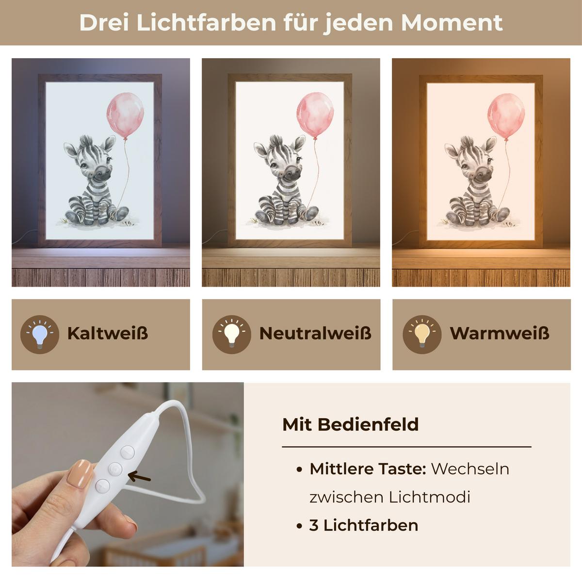 NACHTTISCHLAMPE Zebra - Baby - Tiere - Rosa Luftballon 20x30 cm - Weiß, Holzwerkstoff (8/20/30cm) - OnlyWow