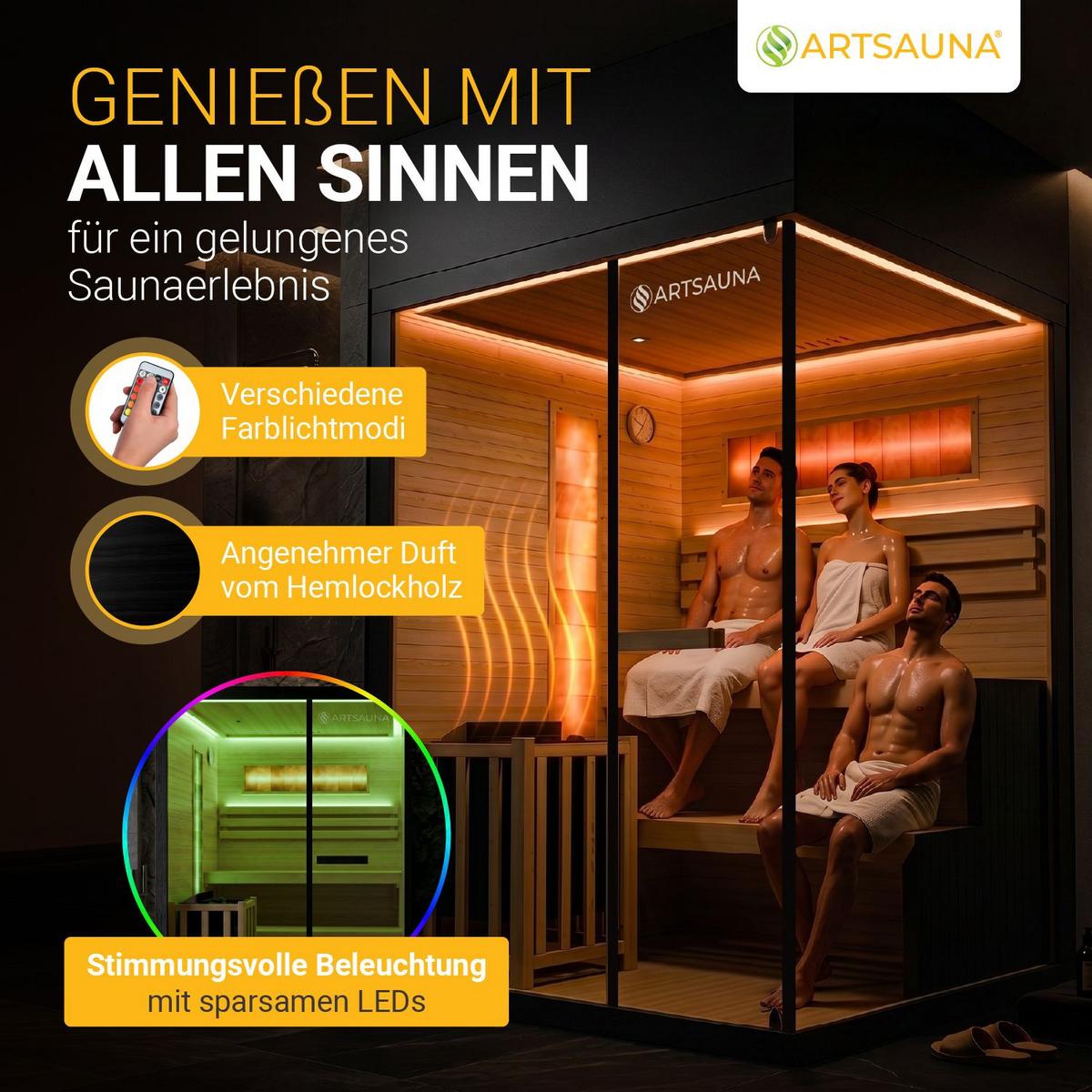 SAUNA Vantaa 150 x 140 cm mit 4,5 kW Saunaofen - Schwarz, Holz (140/200/150cm) - Artsauna