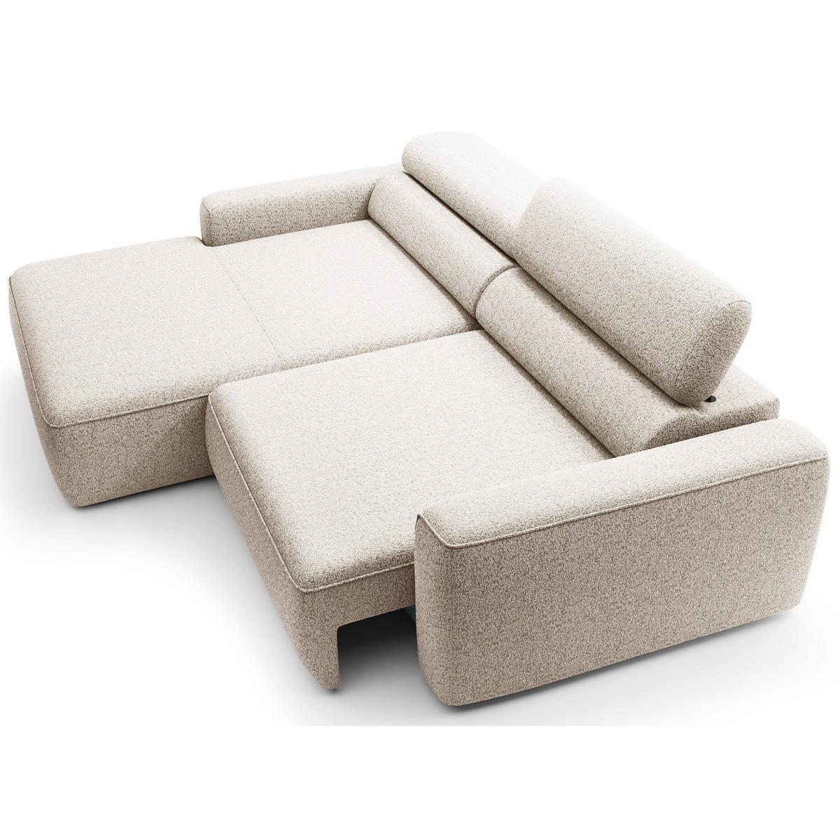 ECKSOFA Fando mit Schlaffunktion, L-Form, 4-Sitzer 252 cm, links Flechtstoff Hellbeige - Ecru/Schwarz, Kunststoff/Textil (252/182cm) - Selsey