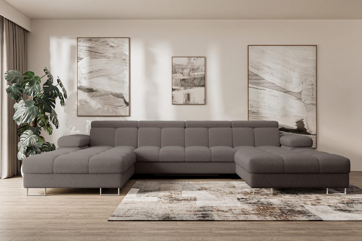 WOHNLANDSCHAFT mit Schlaffunktion und Bettkasten COMA U2 345x203x79 Braun Bouclé - Dunkelbraun, Holzwerkstoff/Textil (345/79/203cm) - ALTDECOR
