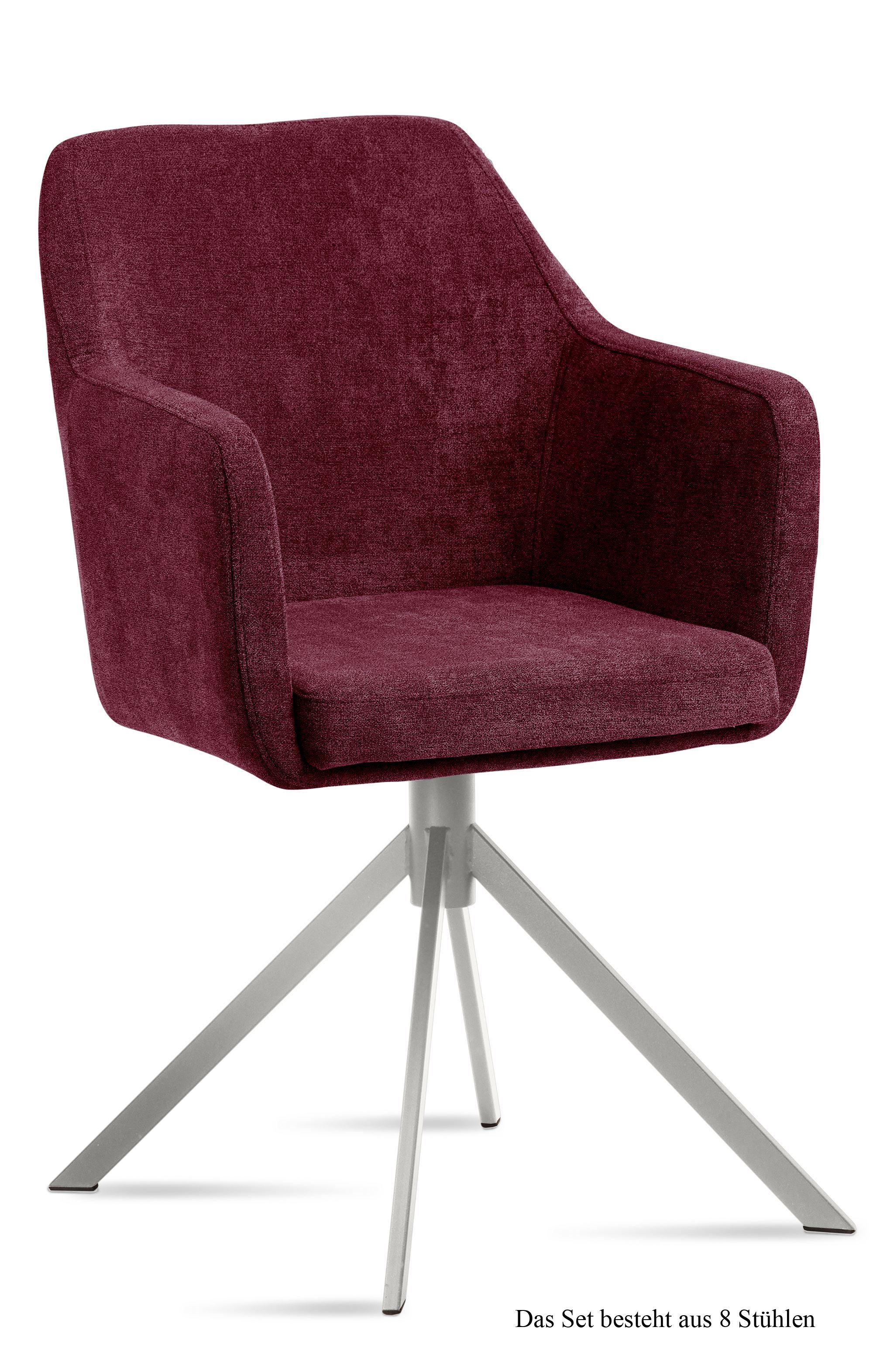 ARMLEHNSTUHL (8er-Set) Dorrie 57x87x60 Edelstahl/Marsala - Edelstahlfarben/Brombeere, Kunststoff (60/87/57cm) - 58aufmkessel