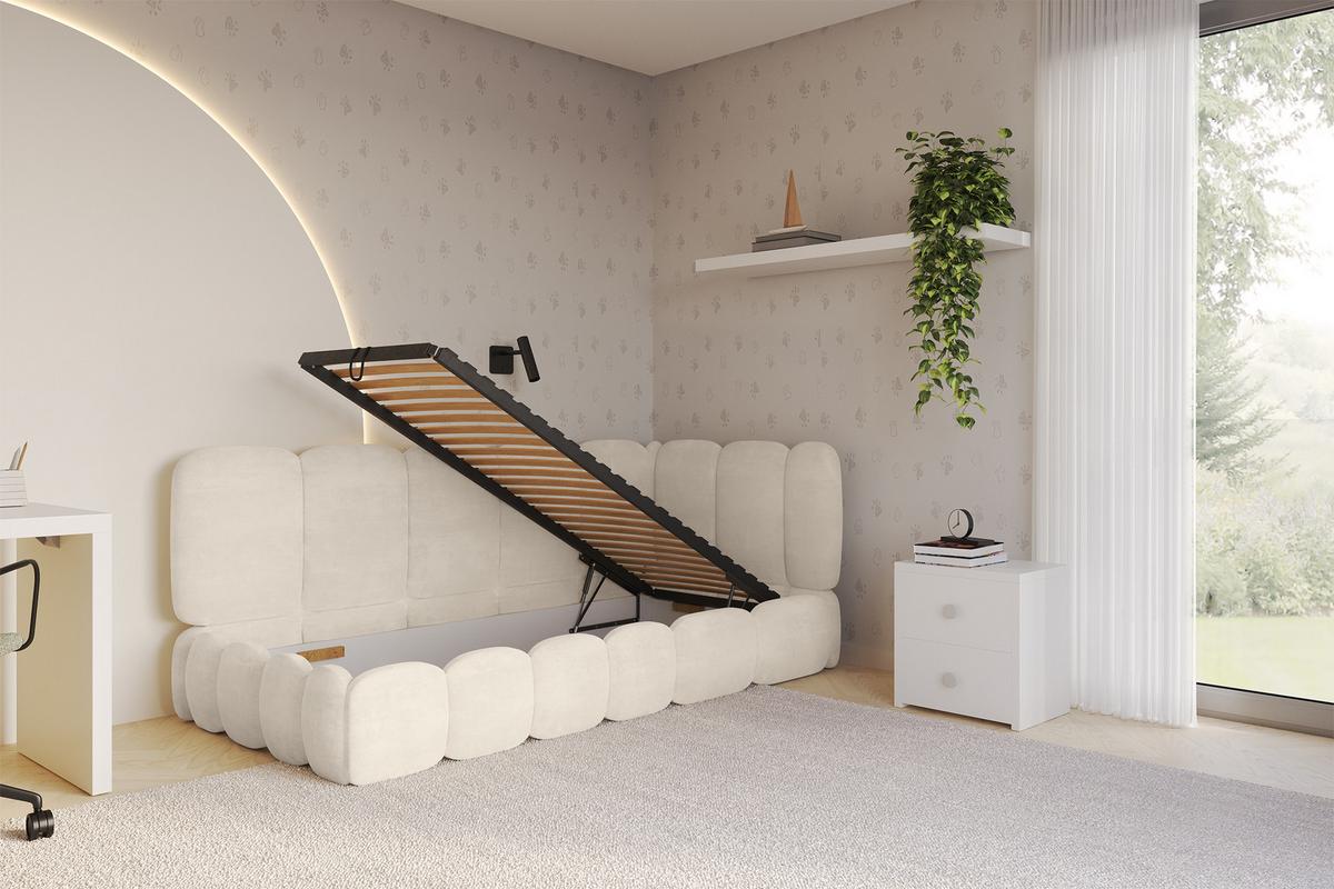 EINZELLBETT Jugendbett mit Bettkasten, Links - AVRY 80x200 Beige - Beige, Holzwerkstoff/Textil (80/200cm) - ALTDECOR