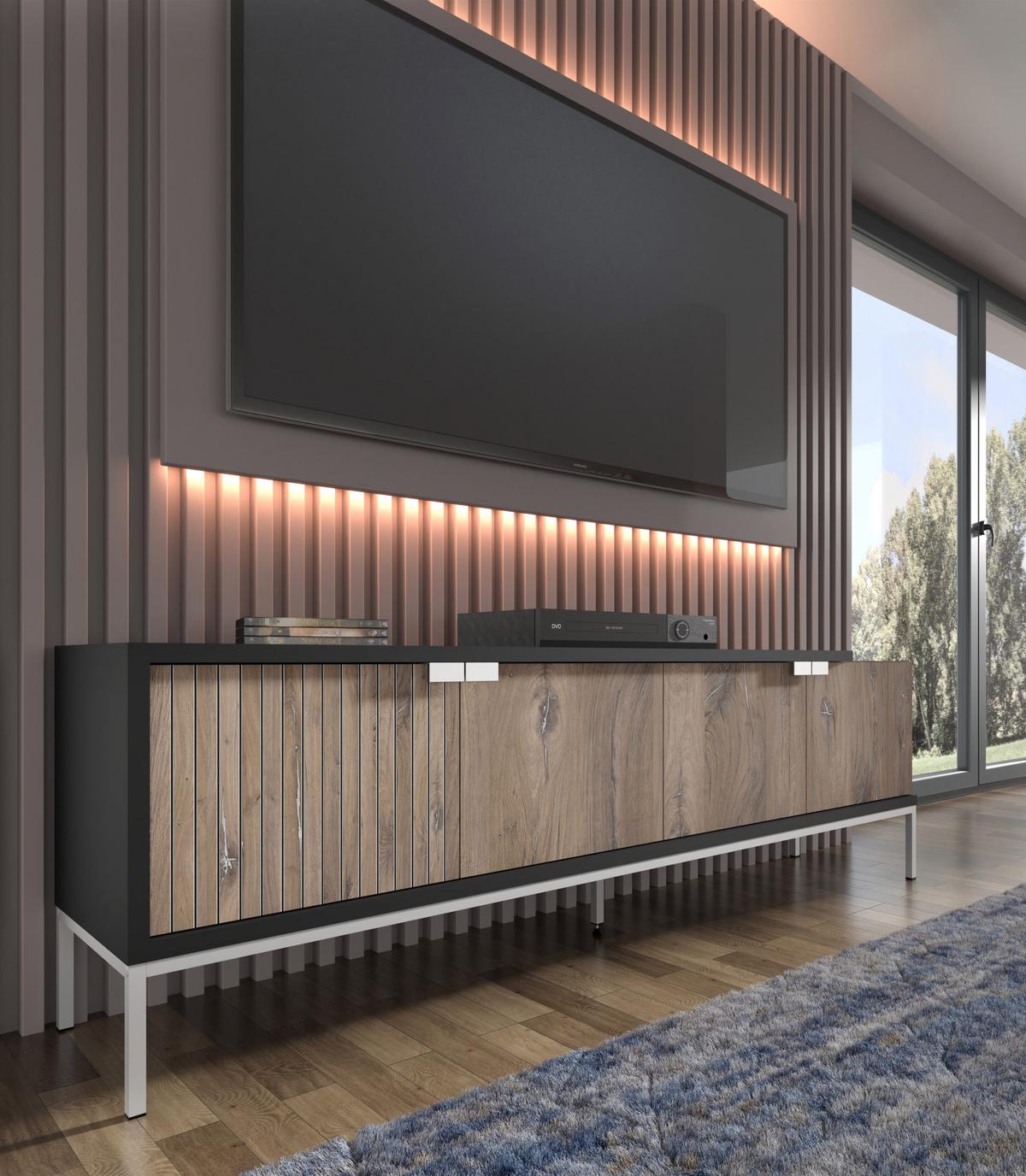 TV LOWBOARD Flagstaff Eiche, Schwarz 190/62/42 - Schwarz, Holzwerkstoff (190/62/42cm) - RAUMHIRSCH FURNITURE