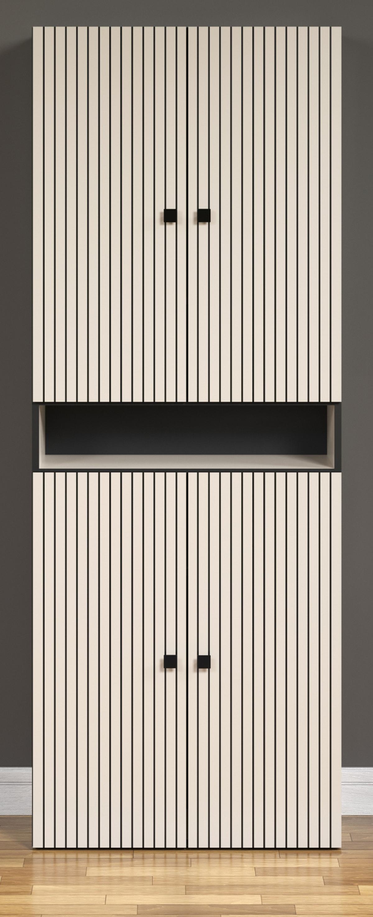 HOCHSCHRANK Kaschmir, grau 70 x 186 cm, Badschrank mit viel Stauraum - Kaschmir/Schwarz, Holzwerkstoff/Metall (70/186/31cm) - Top.Furn