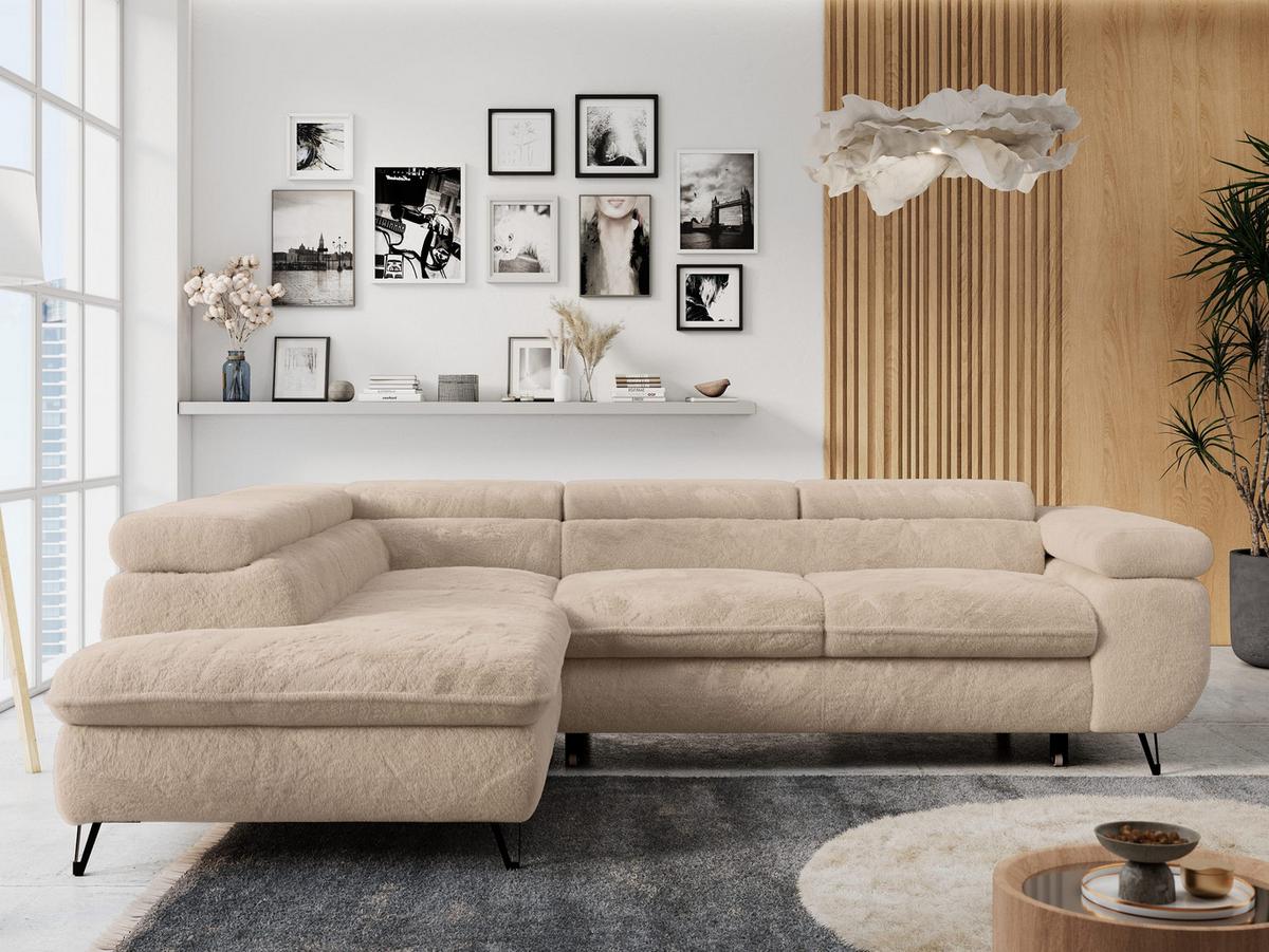 ECKSOFA PETER L Beige Plüsch - Links Seite - Sandfarben/Beige, Textil/Metall (208/273cm) - MKS