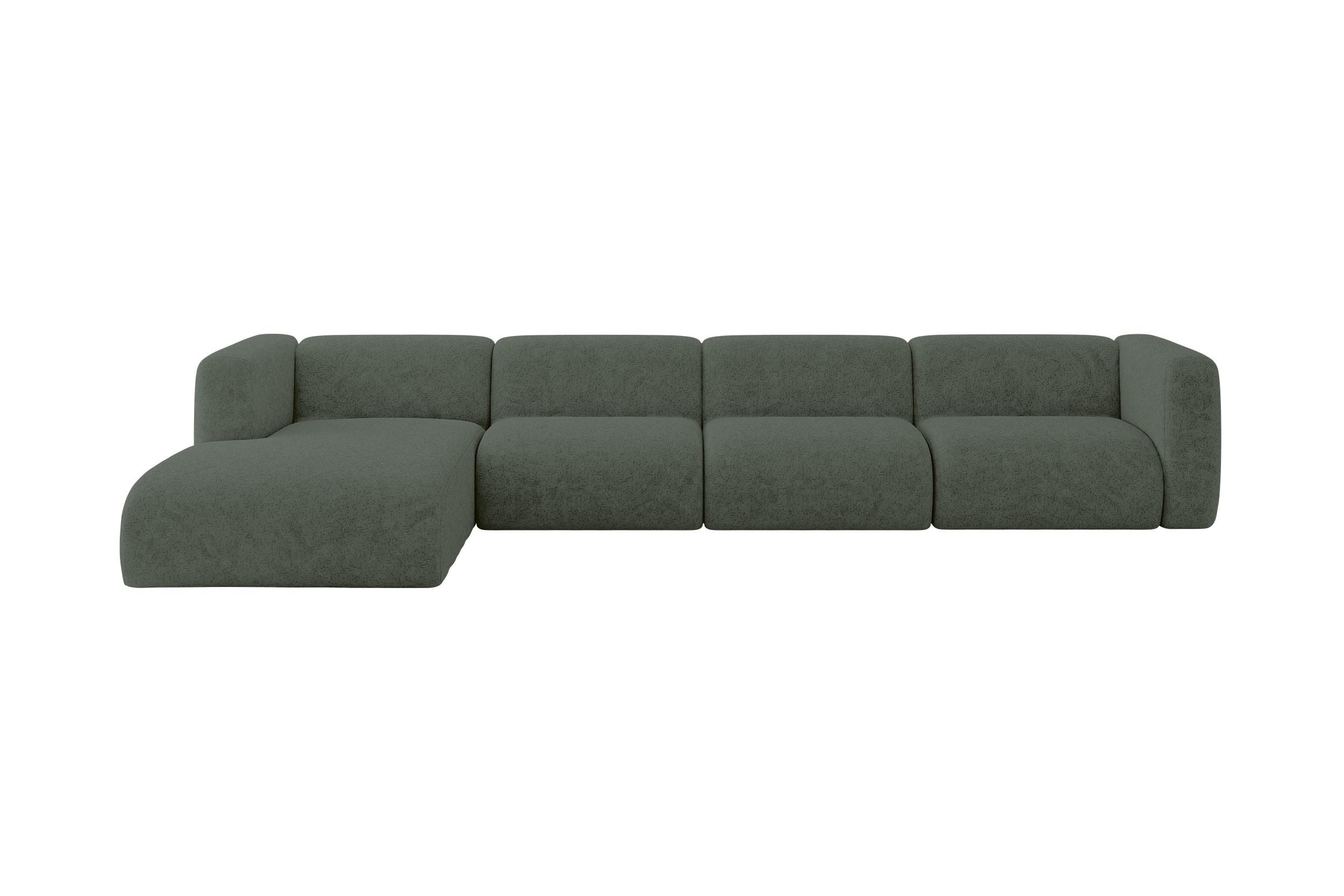 ECKSOFA Ottomane Links MIRA-L3 409x179x70 Grün Velours - Schwarz/Grün, Holzwerkstoff/Kunststoff (409/179cm) - ALTDECOR