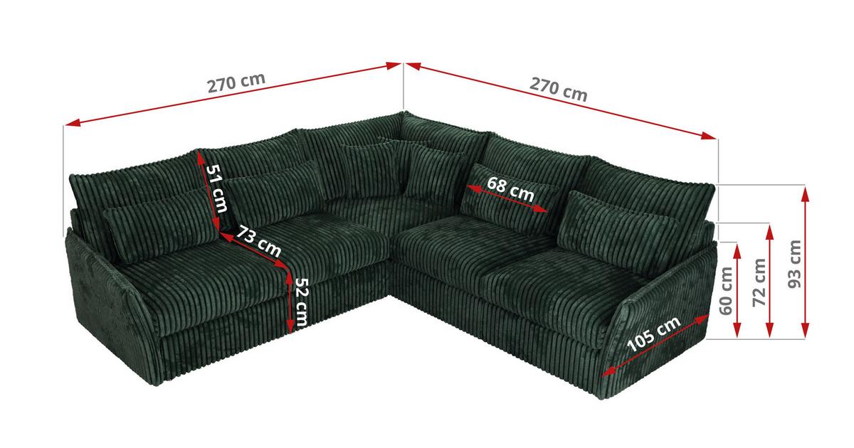 ECKSOFA VERSO L Grün Cord - Schwarz/Grün, Kunststoff/Textil (270/270cm) - MKS