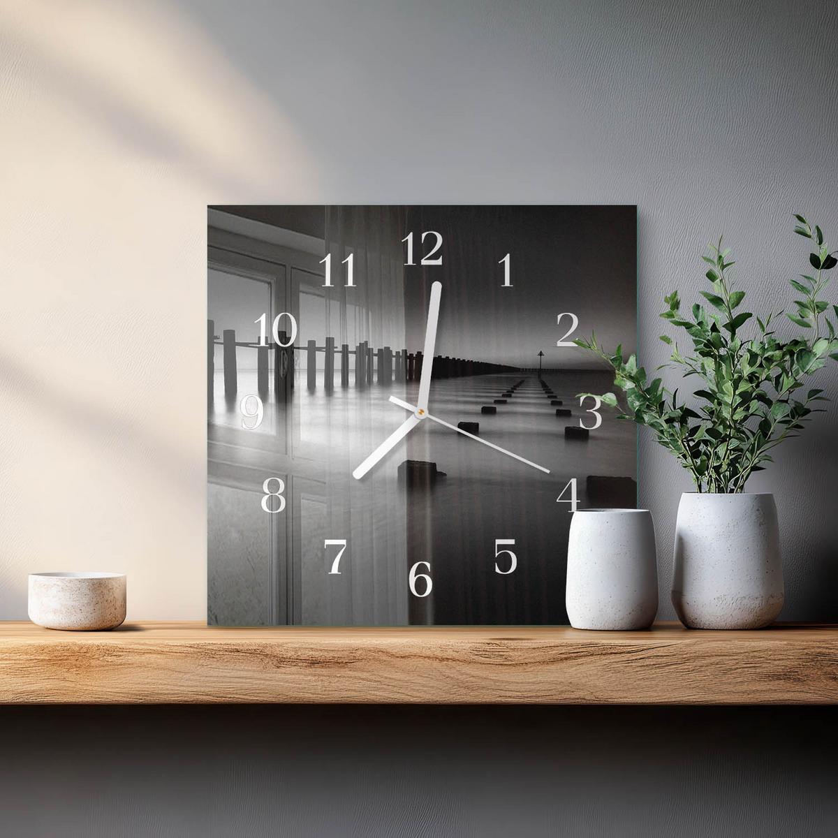 WANDUHR aus Glas 30x30 cm - Meer - Schwarz, Glas (30/30/0.4cm) - TULUP