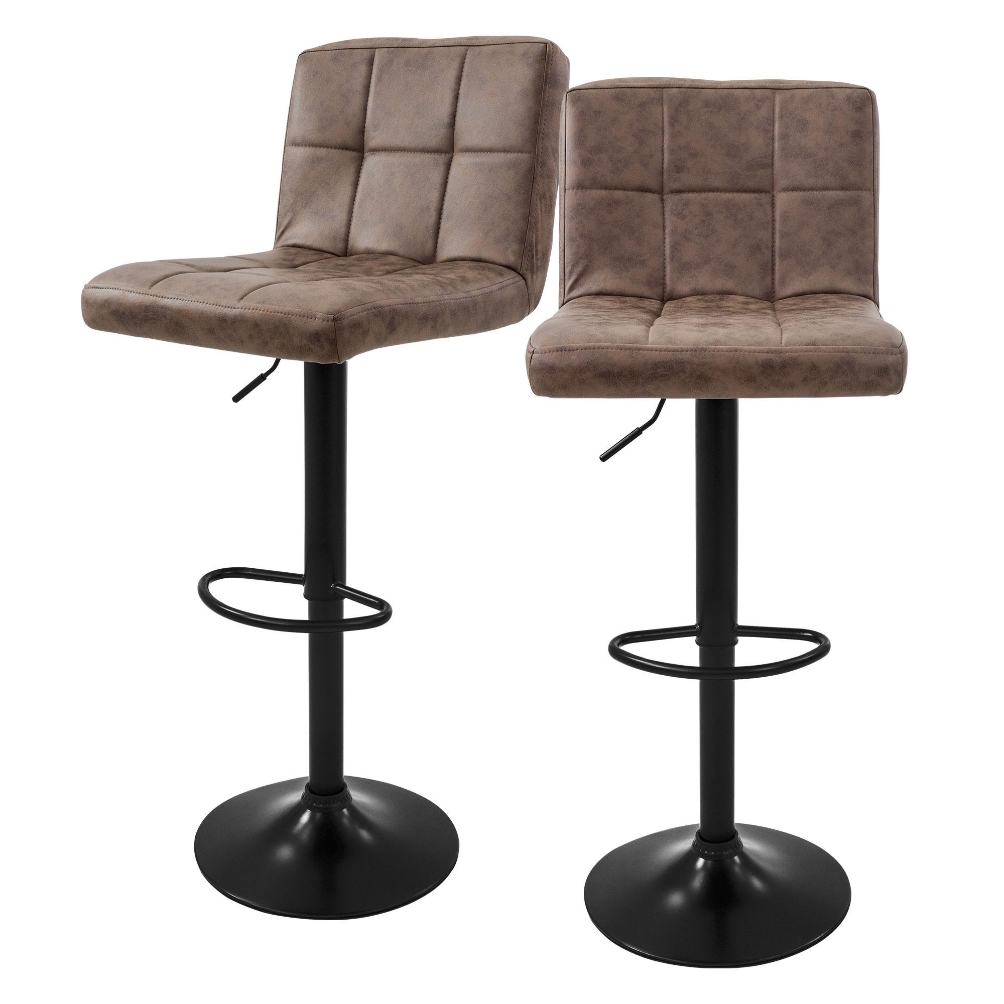 BARHOCKER 2er Set Braun aus Kunstleder höhenverstellbar/drehbar - Schwarz/Braun, Metall (45/112/50cm) - ML-DESIGN