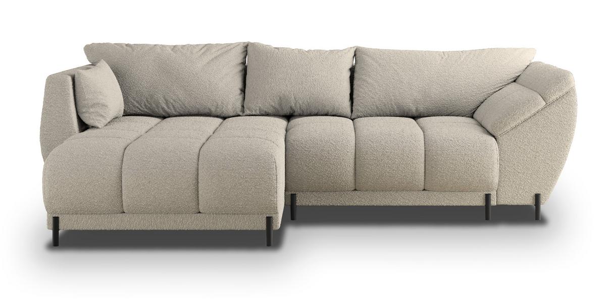 ECKSOFA VESTANO L-S Beige Boucle-Stoff mit Schlaffunktion - Beige, Holz (287/182cm) - MASSENO