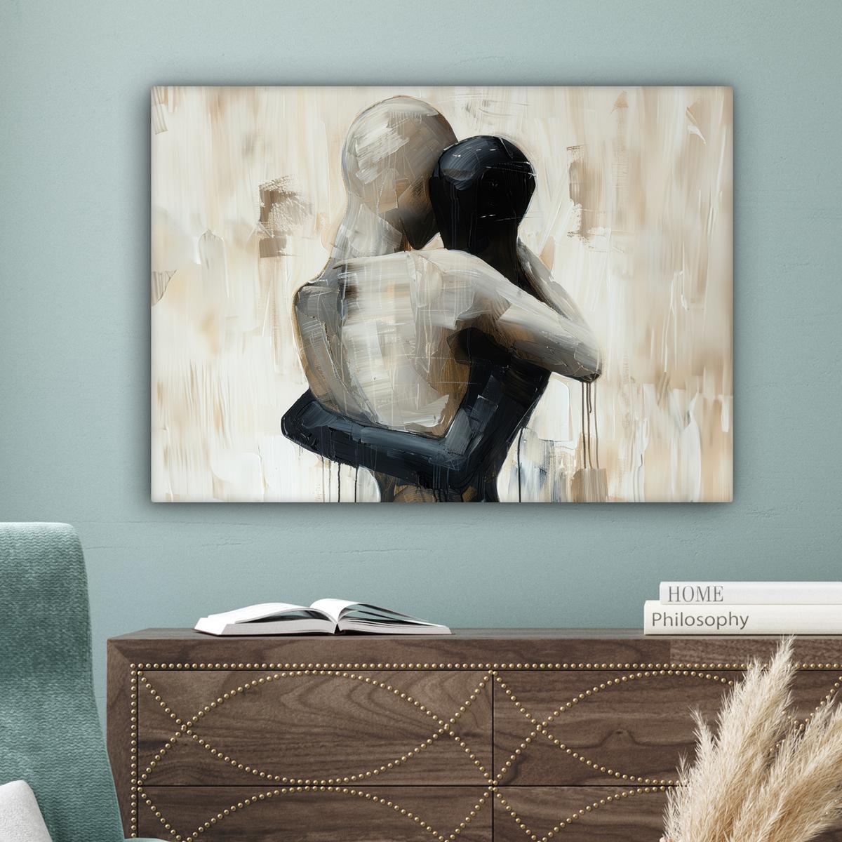 LEINWANDBILD Abstrakt - Liebe - Schwarz und weiß - Modern Wandbilder 80x60 cm - Schwarz, Textil (80/60cm) - MuchoWow