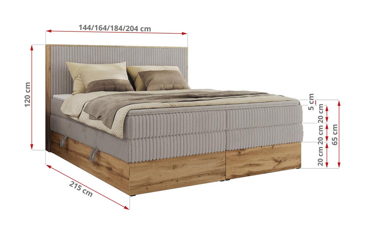 BOXBETT WOOD CLASSIC KING 200/200 - Hellgrau Cord - H4 - Hellgrau, Textil (200/200cm) - MKS