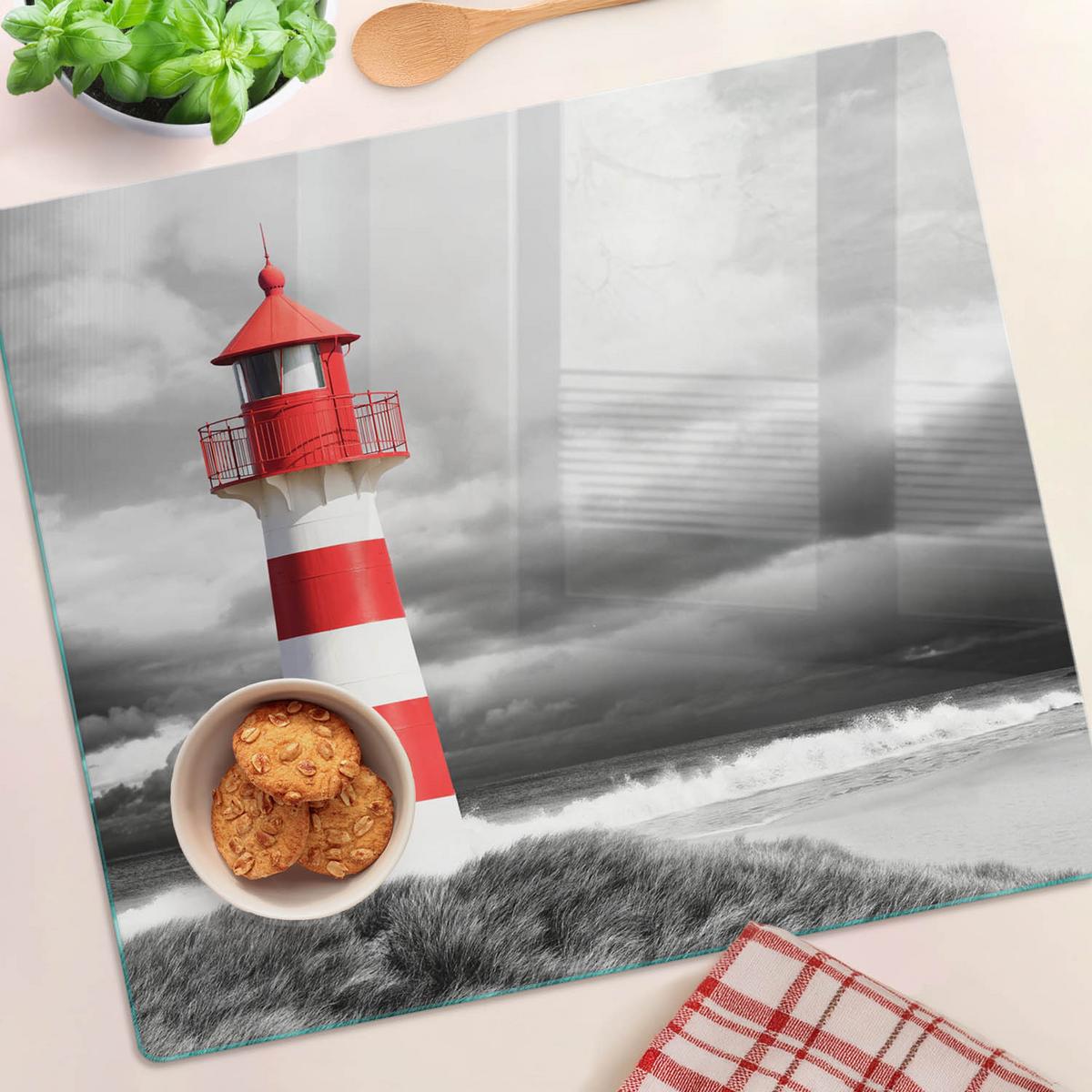 GLASPLATTE 60x52 cm Leuchtturm - Rot, Glas (60/0.4/52cm) - TULUP
