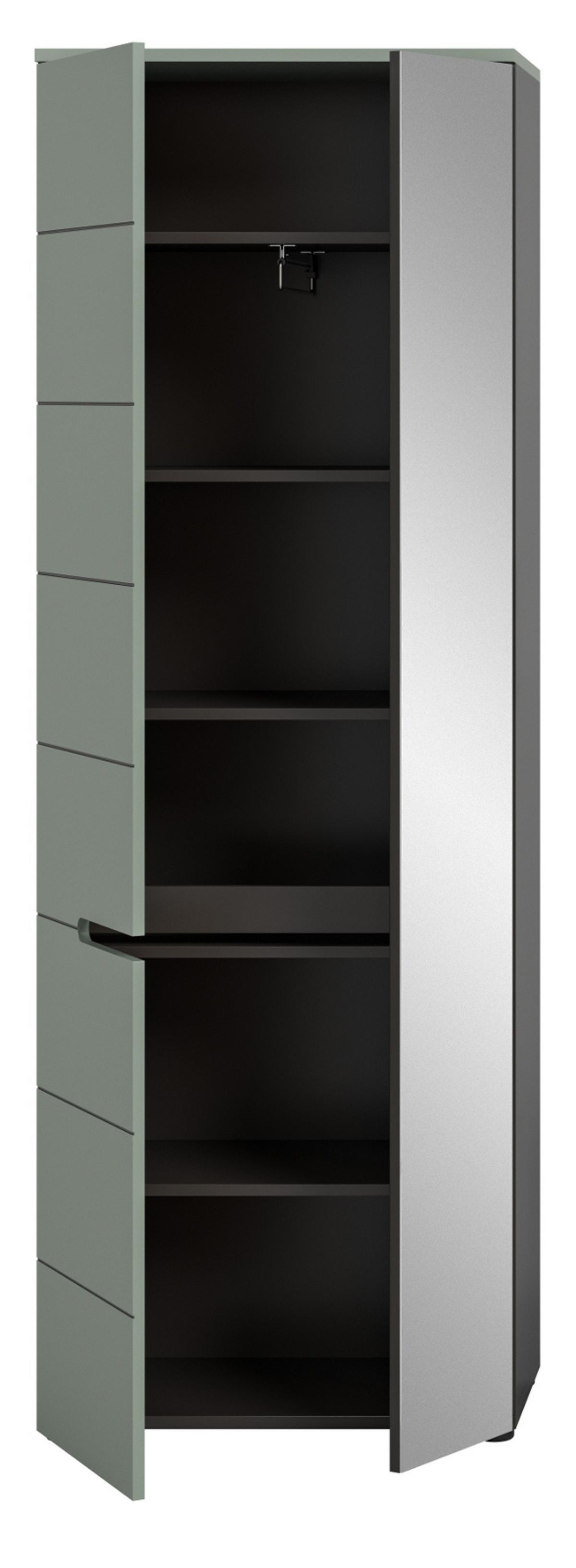 GARDEROBENSCHRANK Salbei Grün und Basalt Grau, Schuhschrank 65 x 190 cm, variable Inneneinteilung und Soft-Close - Salbeigrün/Schwarz, Holzwerkstoff/Kunststoff (65/190/37cm) - Inn.Furn