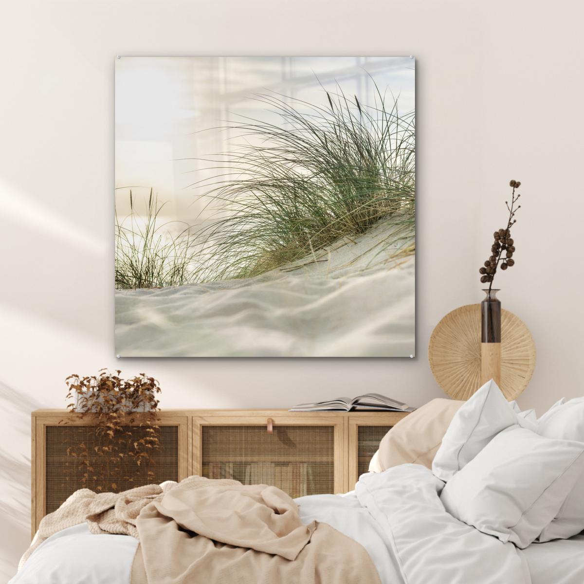 ACRYLGLASBILD Dünen mit Strandhafer in der Sonne des Nationalparks Schleswig-Holsteinisches Wattenmeer 90x90 cm - Creme, Glas (90/90cm) - MuchoWow