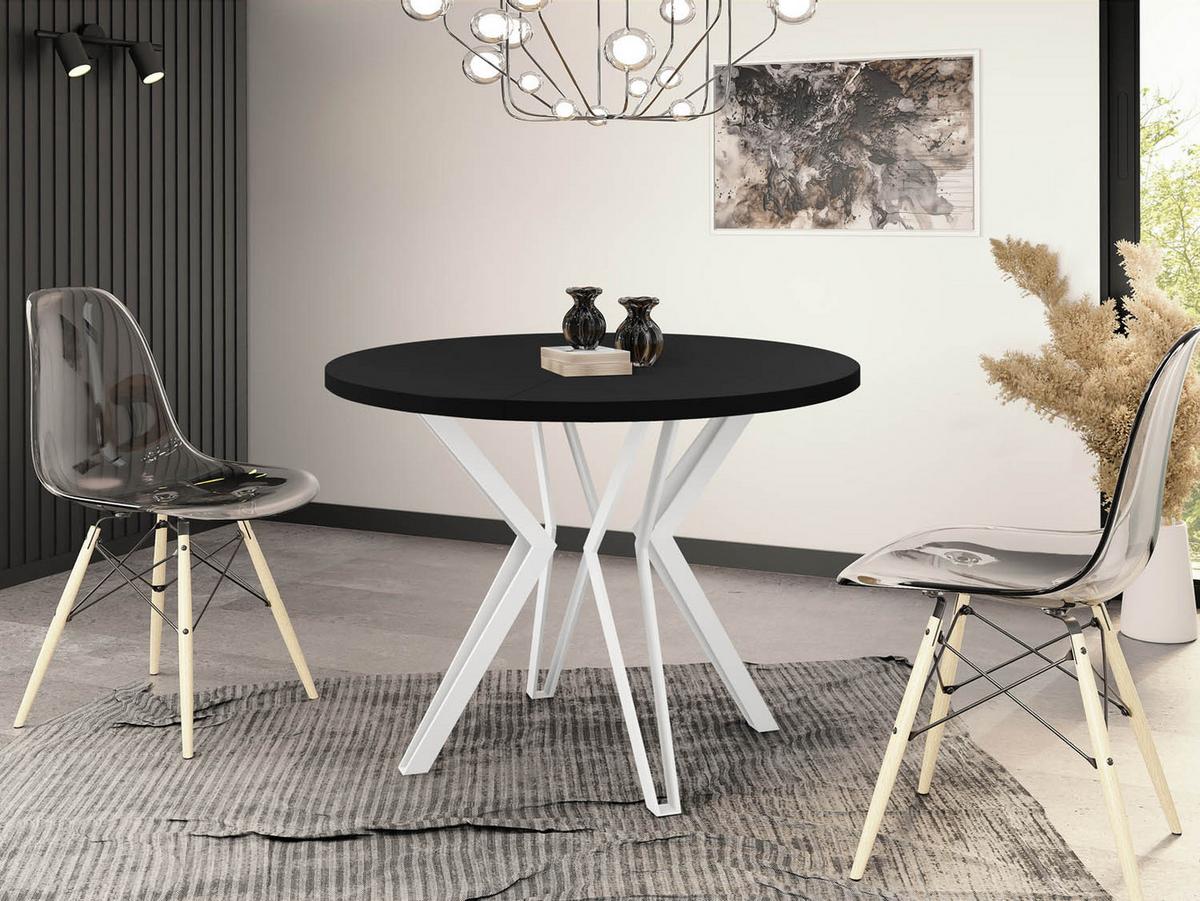 ESSTISCH Austin runder ausziehbarer, Schwarz 100-180/100/76 cm - Schwarz/Weiß, Holzwerkstoff/Metall (100/180/76cm) - WFL GROUP