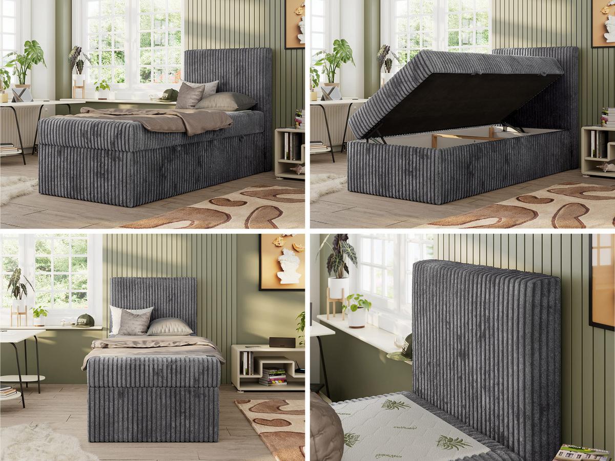 JUGENDBETT TILIO 90/200 - Grau - H3 - Rechts Seite - Grau, Textil (200/90cm) - MKS