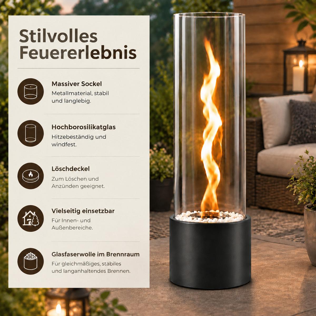 TISCHKAMIN Grythnal 16/14/40.5 cm - Schwarz, Glas/Metall (14/40.5/16cm) - ZMH