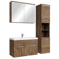 BADMÖBEL-SET Paso LED 4 Teile Braun Eiche - 80 x 35 x 55 cm - Eichefarben/Braun, Holz (80/55/40cm) - Badplaats