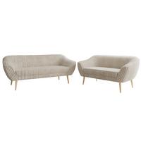 SITZGARNITUR PIRS 3+2 - Beige Cord - Holzbeine - Beige/Buchefarben, Holzwerkstoff/Textil (180/75/74cm) - MKS