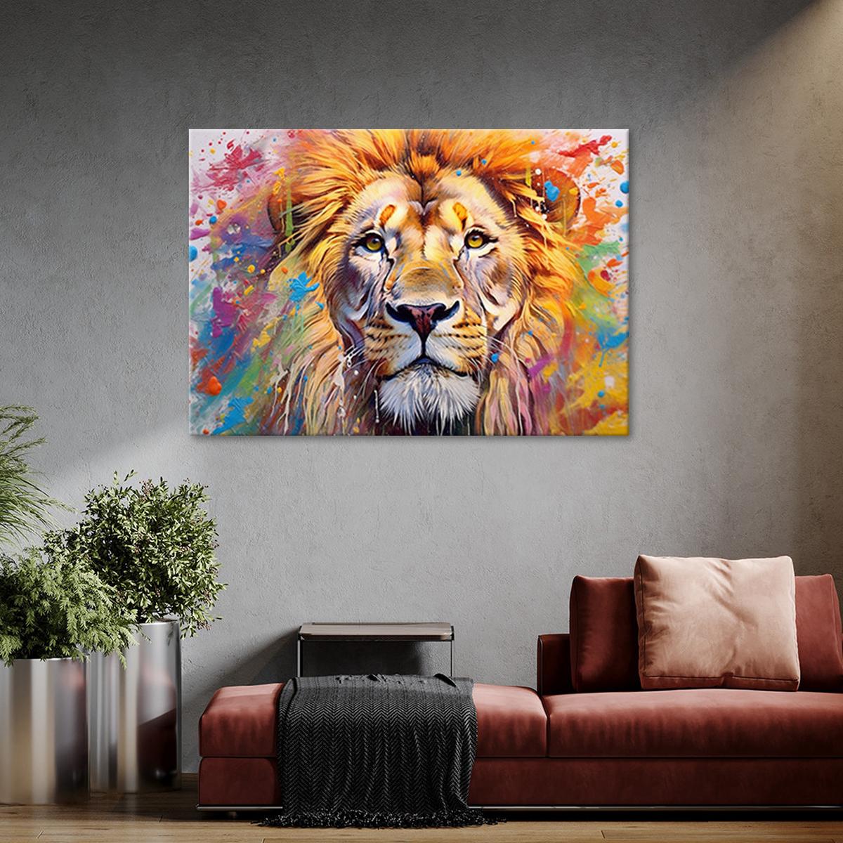 LEINWANDBILD Löwe Abstraktion Aquarell AI 120x80cm - Multicolor, Textil (120/80cm) - Feeby
