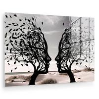 ACRYLGLASBILD Strand - Meer - Menschen - Baum - Moderne Kunst Wanddeko 60x40 cm - Hellgrau, Glas (60/40cm) - MuchoWow