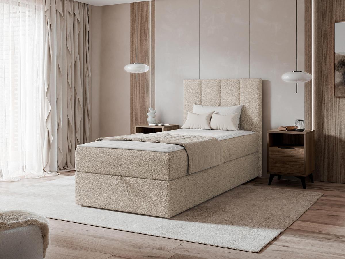 BOXBETT Rebos Single Boucle - H3 - Beige, Holz/Textil (100/200cm) - MIRJAN24