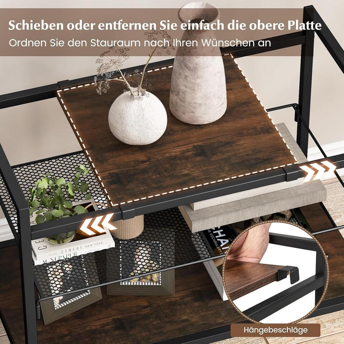 BEISTELLTISCH 61cm Metall - Alteiche, Metall (34/60/61cm) - COSTWAY