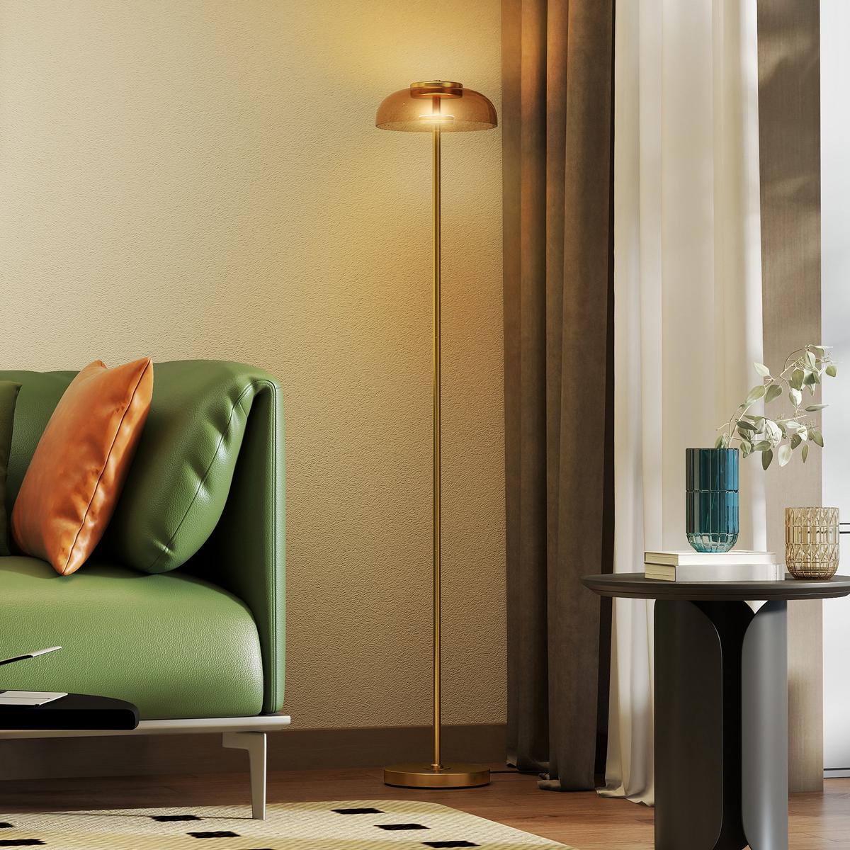 STEHLAMPE warmem Licht Led Fußschalter - Goldfarben, Metall (25/25/134cm) - HOMCOM