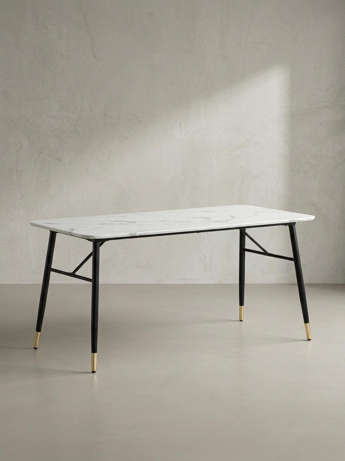 ESSTISCH Marmoroptik Metall Rechteckig Modern Klein, Weiß 200x90x76 cm - Goldfarben/Weiß, Holzwerkstoff/Metall (90/200/76cm) - KADIMA DESIGN