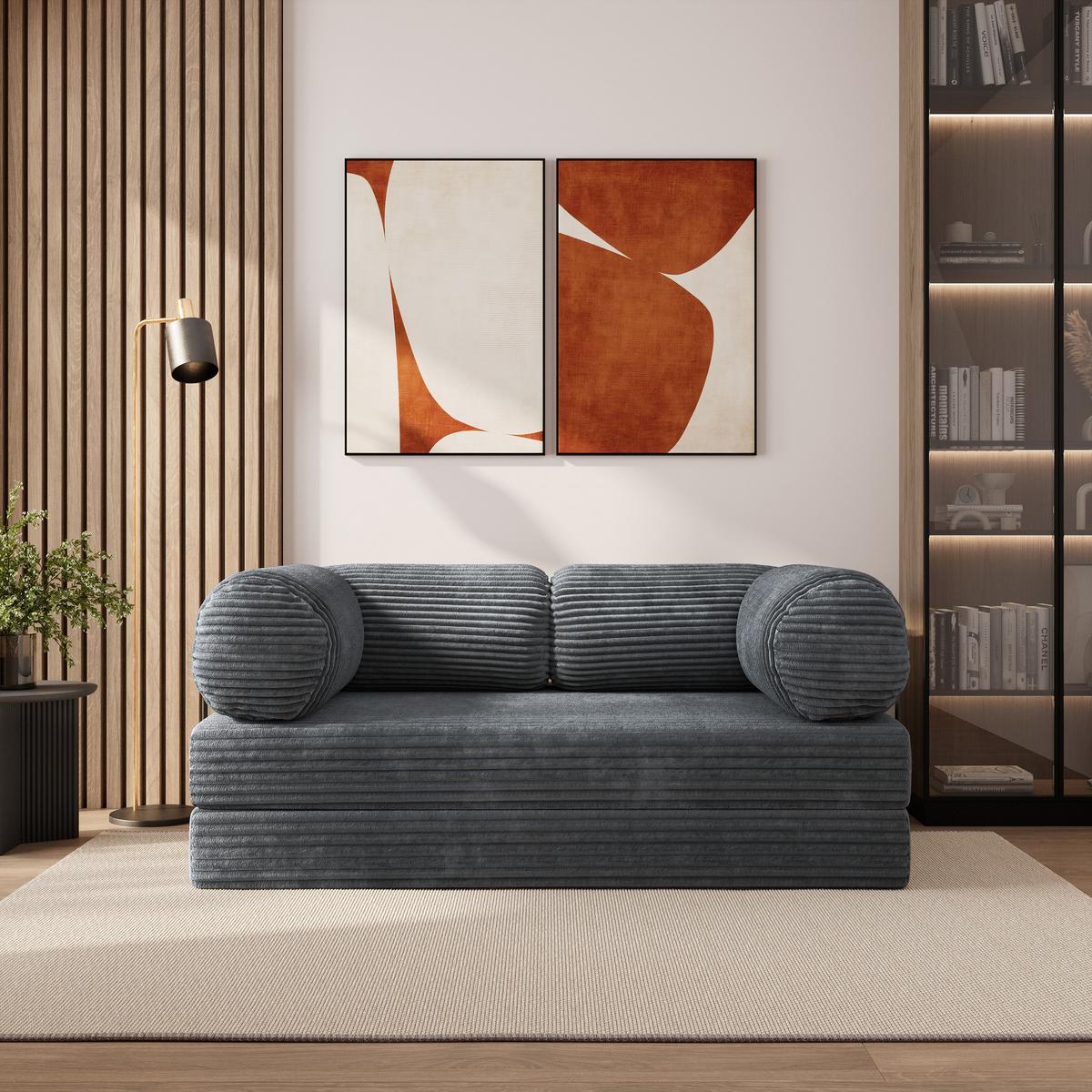 BETTSOFA ALVIO aus Schaumstoff Kordstoff Grau Schlaffunktion - Dunkelgrau, Textil (170/68/80cm) - MASSENO
