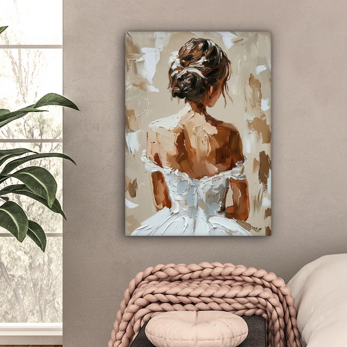LEINWANDBILD Frau - Farbe - Abstrakt - Beige - Modern Wandbild Wohnzimmer 60x80 cm - Sandfarben, Textil (60/80cm) - MuchoWow