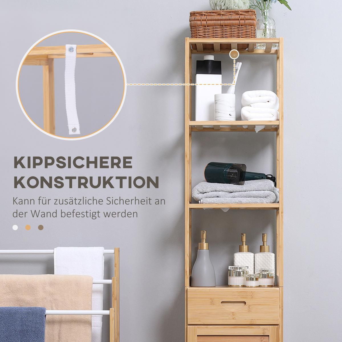 HOCHSCHRANK aus Bambus, 32 x 30 x 163 cm Naturholz - Naturfarben, Naturmaterialien (30/163/32cm) - Kleankin