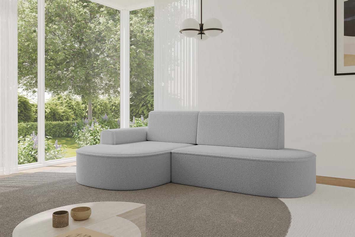 ECKSOFA mit Schlaffunktion und Bettkasten Ottomane Links MARI-L1-S - 283x167x73 cm Hellgrau Bouclé - Hellgrau/Schwarz, Holzwerkstoff/Kunststoff (283/167cm) - ALTDECOR