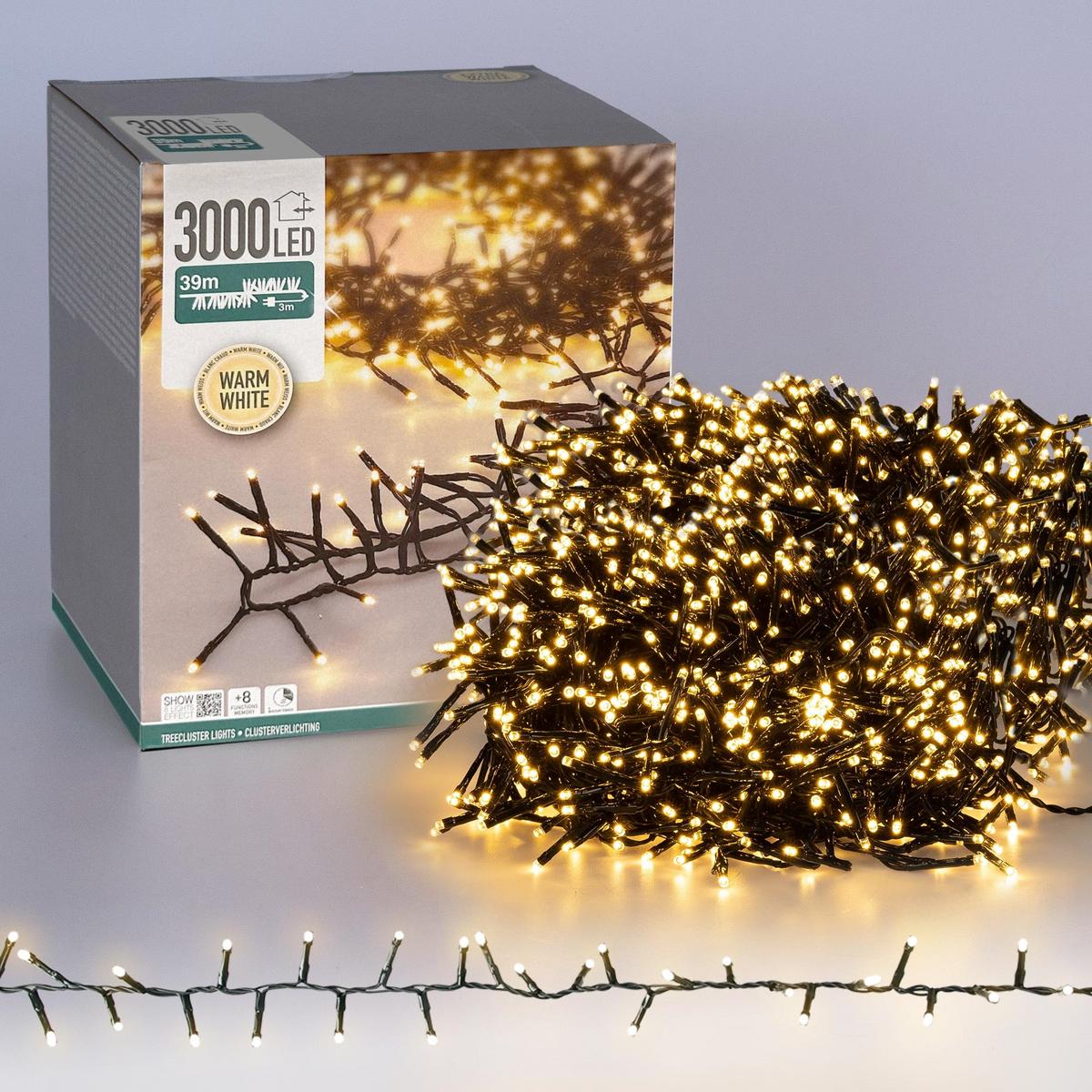 LED CLUSTER LICHTERKETTE 39m 3000LED Warmweiß - Weiß, Kunststoff (4200cm) - ECD-Germany
