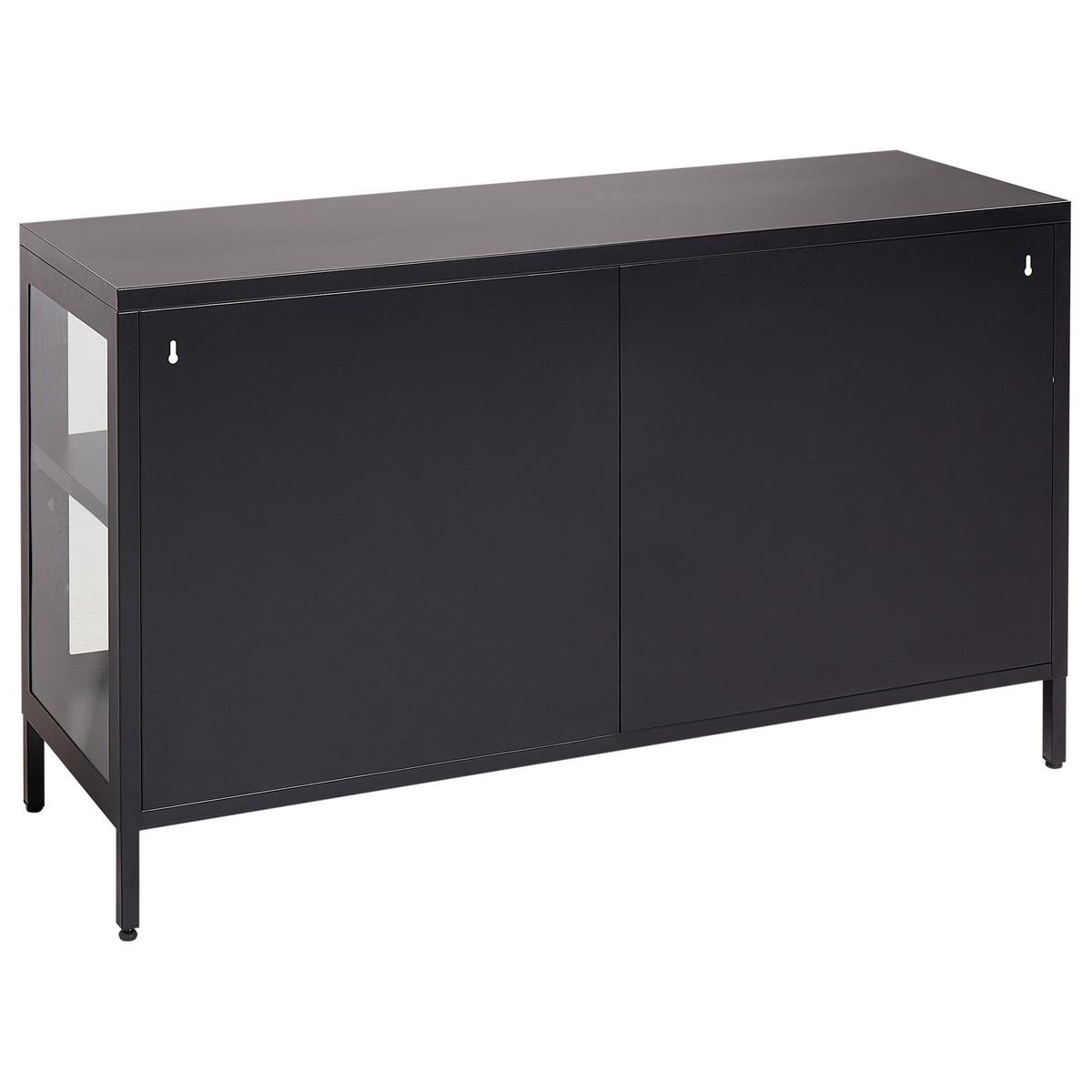 SIDEBOARD mit Glastüren Metall 115 cm Schwarz Newport - Schwarz, Metall (115/65/35cm) - Beliani