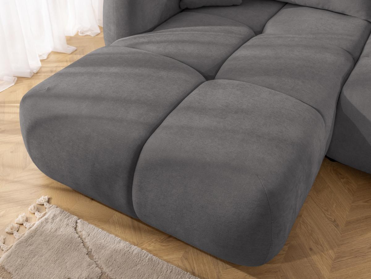 ECKSOFA Loretto aus natürlichem Taupe Webstoff mit Schlaffunktion, Bettkasten und tiefen Steppungen in Bubble-Optik - Taupe/Schwarz, Holz/Kunststoff (180/275cm) - S-Style