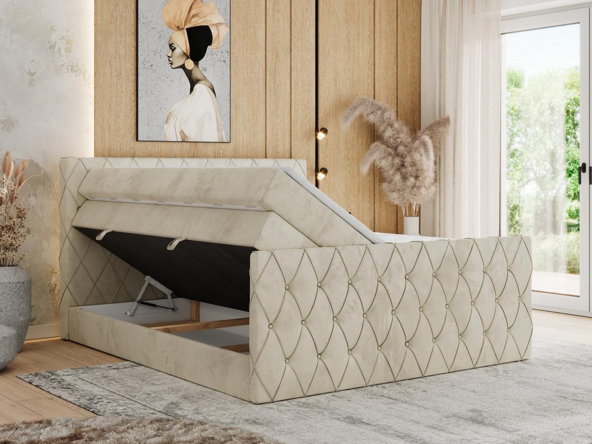 BOXSPRINGBETT MIREN KING DUO 180/200 Beige Velvet - H3 - Beige, Holz/Textil (180/200cm) - MKS